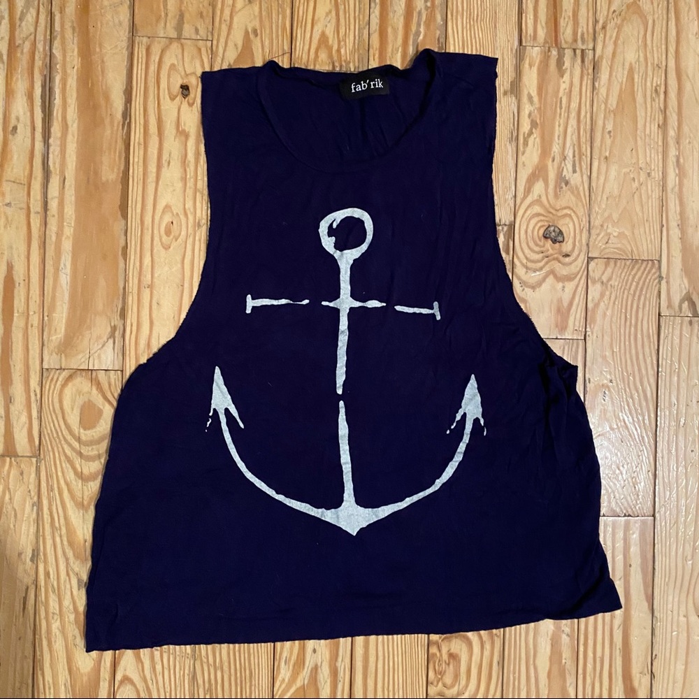 Nautical Raw-Edge Navy Muscle Tank Top - Picture 3 of 6
